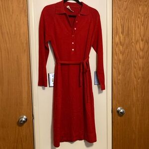Vintage Goldworm 100% Cashmere Red Sweater Dress Tie Waist Size Small